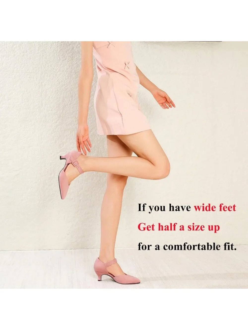 Women's Pink Suede Closed Pointed Toe Ankle Strap Buckle Heels Slip on Low Heel